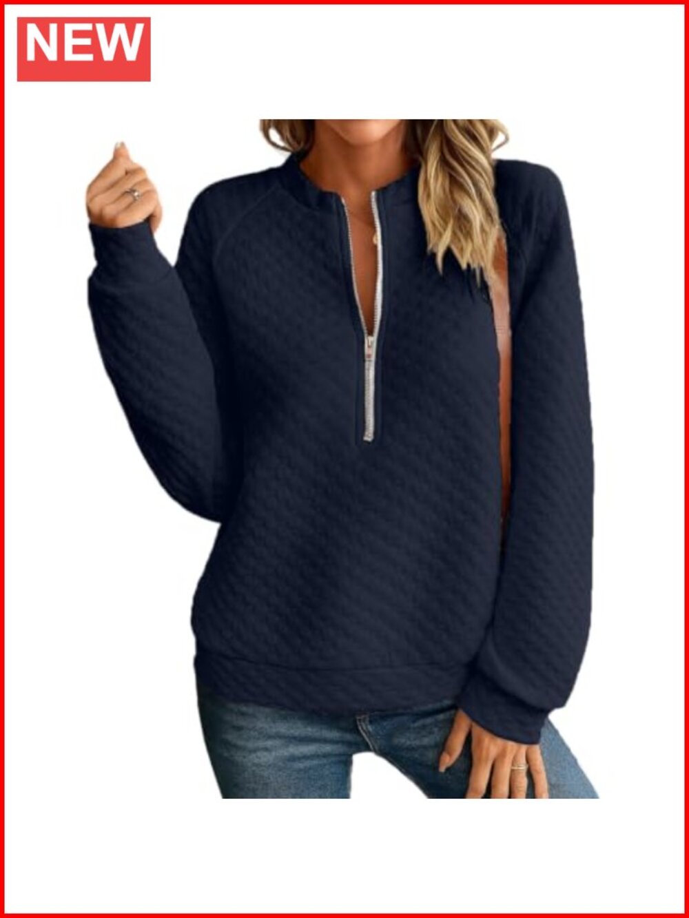 Half Zip Quilted Sweatshirt Women 100% Polyester Loose Stand Collar Pullover